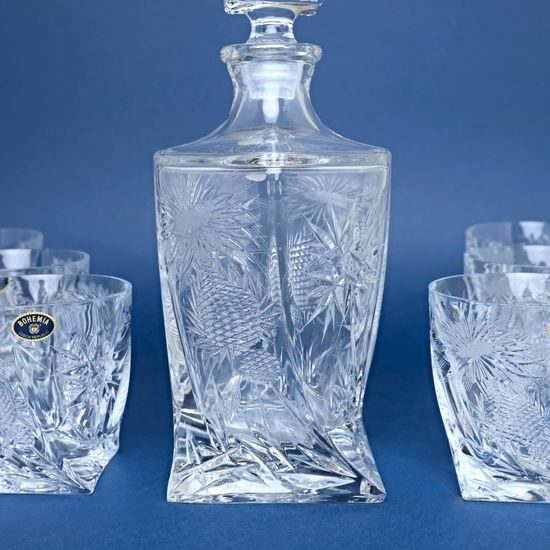 Quadro whisky set 500PK, thistle decor, 1+6 for 6 per., 700 ml + 340 ml, Bohemia Crystalite