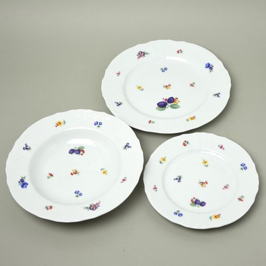 Plate set for 6 pers., Thun 1794 Carlsbad porcelain, BERNADOTTE plums and flowers