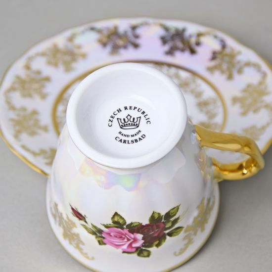 Šálek 180 ml a podšálek 155 mm kávový, Cecily, zlatý listr, Carlsbad