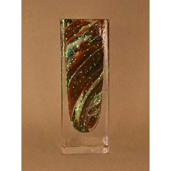 Váza čtyřhranná svítící 19 cm, kolekce Vánoce, hutní sklo, ruční práce, Vendula Zámečníková