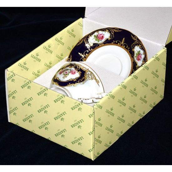 440: Cup tea 0,2 l + saucer, Sonata, cobalt blue + rose, Leander 1907