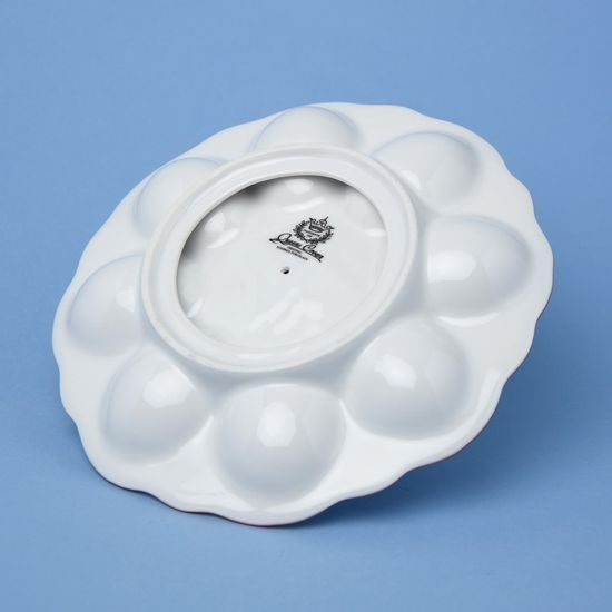 Tray for 8 eggs with a Hen figurine 20 cm, Queens Crown porcelain