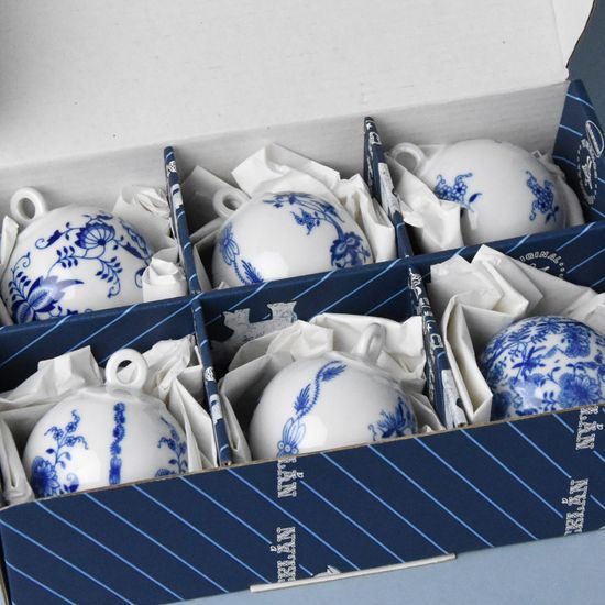 Christmas tree balls 6,5 cm - set of 6 pcs., Original Blue Onion pattern