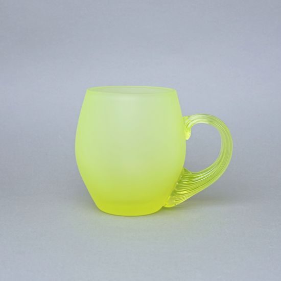 Sklenice hladká s uchem - matná (uranové sklo), 500 ml, Sklárna Janov