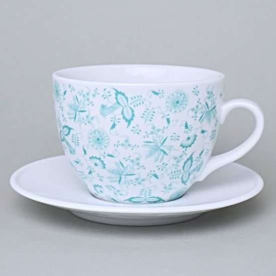 Šálek 480 ml široký a podšálek 17 cm Milada, Fragmenty cibuláku, zelený, Český porcelán a.s.