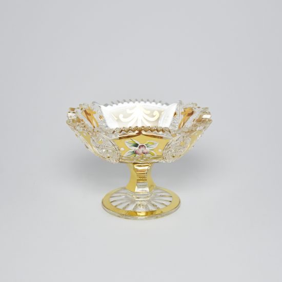 Octagonal Cut Crystal Bowl on stand, 130 mm, Gold + Enamel, Jahami Bohemia