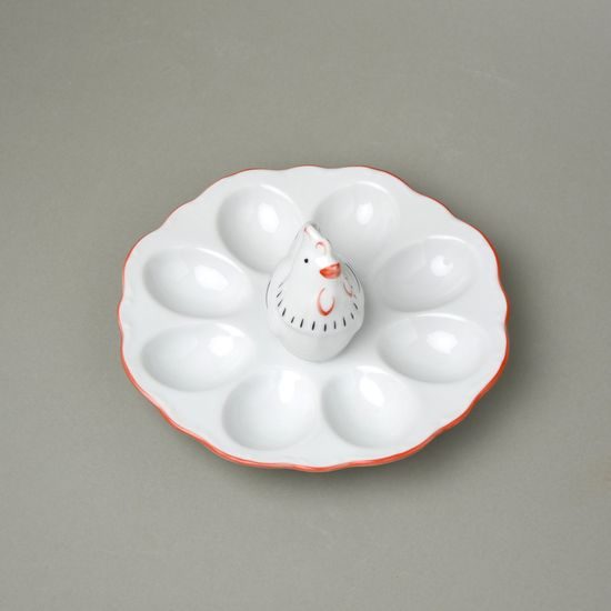 Tray for 8 eggs with a Hen figurine 20 cm, Queens Crown porcelain