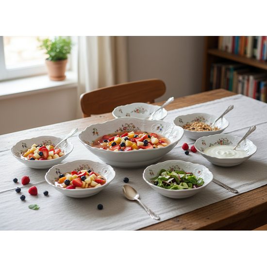 Compot set for 6 pers. big, Thun 1794 Carlsbad porcelain, BERNADOTTE flowers with gold