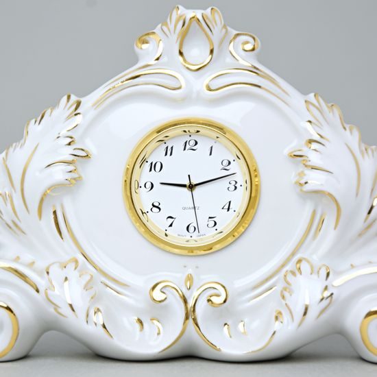 Clock Largo small 12 x 5 x 9 cm, White + Gold, Clock Duchcov