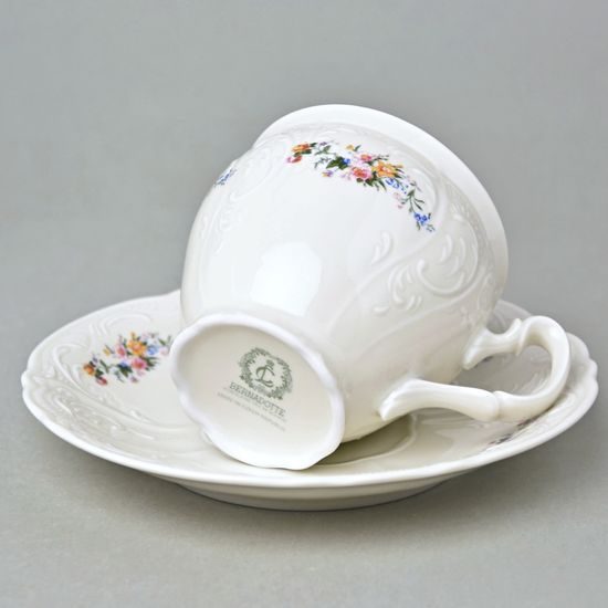 Coffee cup and saucer 220 ml / 16 cm, Thun 1794 Carlsbad porcelain, BERNADOTTE ivory + flowers