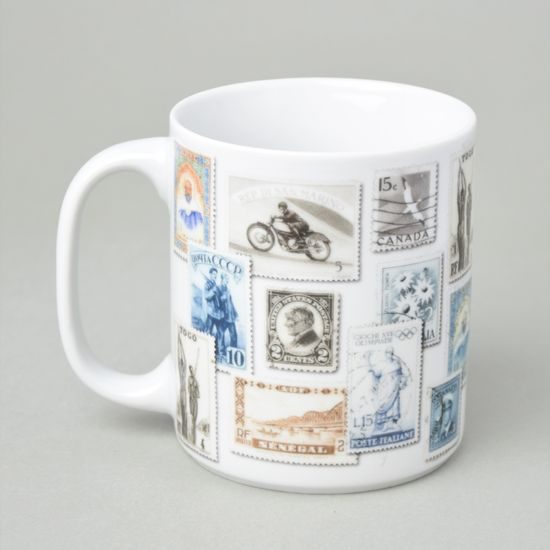 Mug Big 0,45 l, postage stamps, Thun 1794 Carlsbad porcelain