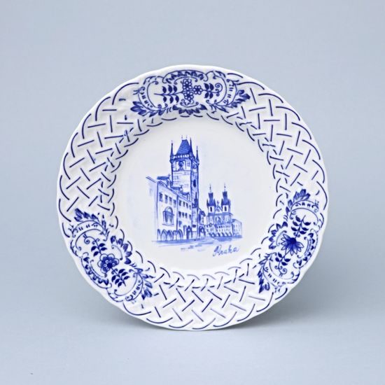 Embossed Plate – Prague Monuments (Blue, Random selection), 18 cm, Vilém Janoušek, Original Blue Onion Pattern