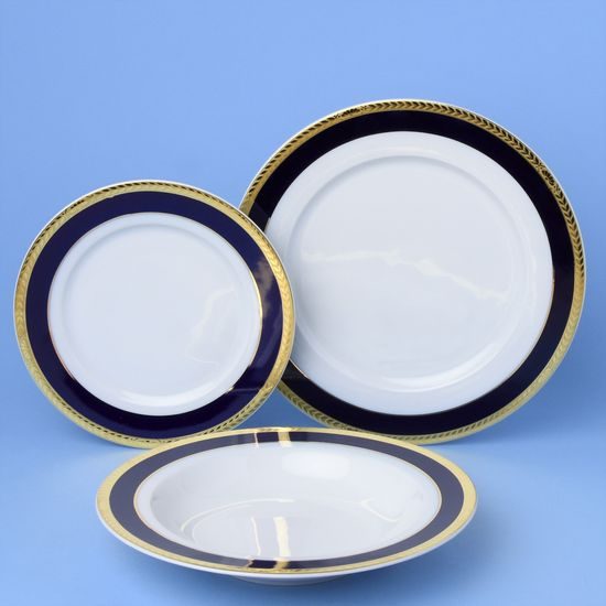 Plate set for 6 persons, Sabina, cobalt blue plus gold, Leander 1907