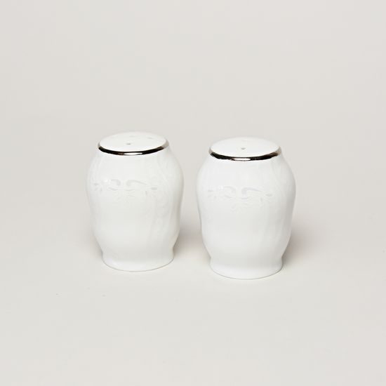 Salt and pepper shakers, Thun 1794 Carlsbad porcelain, BERNADOTTE frost, Platinum line