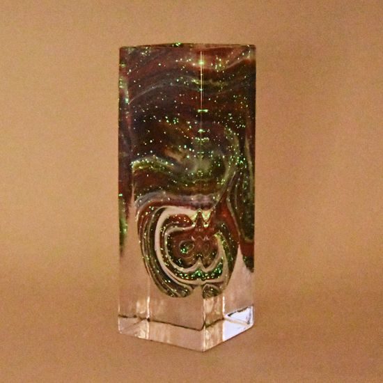 Váza čtyřhranná svítící 19 cm, kolekce Vánoce, hutní sklo, ruční práce, Vendula Zámečníková