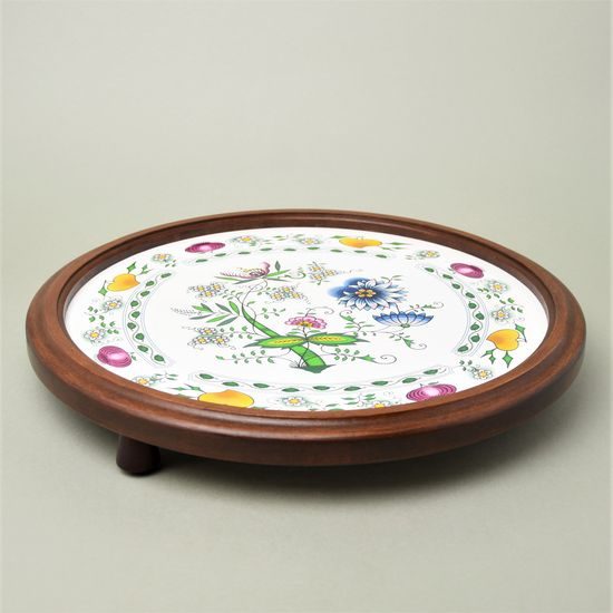 Cooking mat in wooden frame 33,5 cm, COLOURED ONION PATTERN