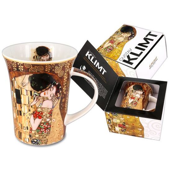 Hrnek 350 ml, G. Klimt, Polibek, kostní porcelán Carmani