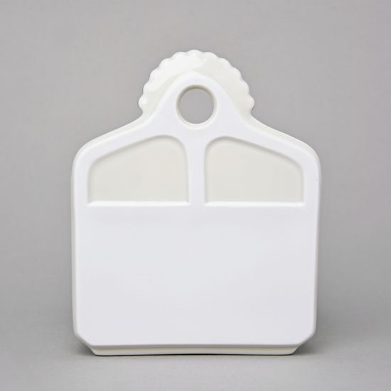 Slánka závěsná s dřevěným víčkem s nápisem Sůl 0,70 l, slonová kost s dekorací ovoce, Český porcelán a.s.