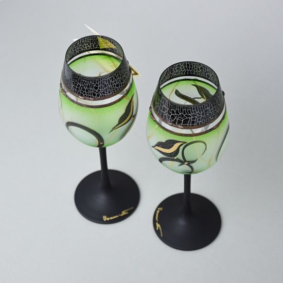 Studio Miracle: Wine Glasses Green, 2 pcs. 250 ml, Hand-decorated by Vlasta Voborníková