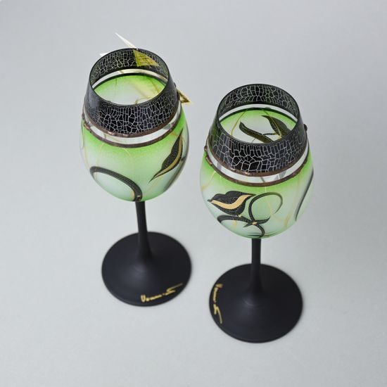 Studio Miracle: Vine Glasses Green, 2 pcs. 250 ml, Hand-decorated by Vlasta Voborníková