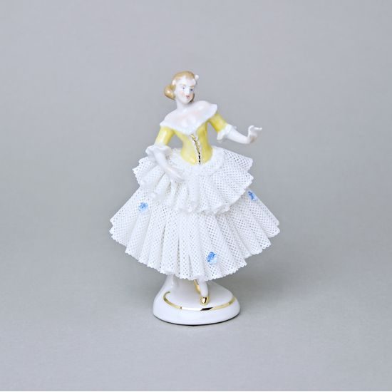 Tanečnice s krajkou (žlutá) 8 x 6 x 12 cm, Kurt Steiner, Porcelánové figurky Unterweissbacher