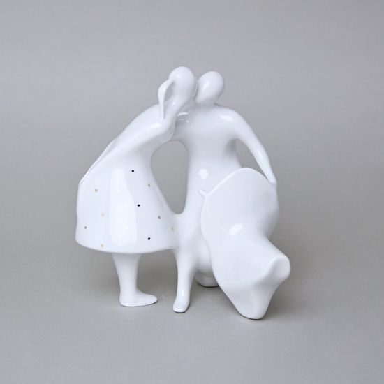 Milenci na skútru 14,5 x 12,5 x 16,5 cm, Bílá + Zlato, Porcelánové figurky Duchcov