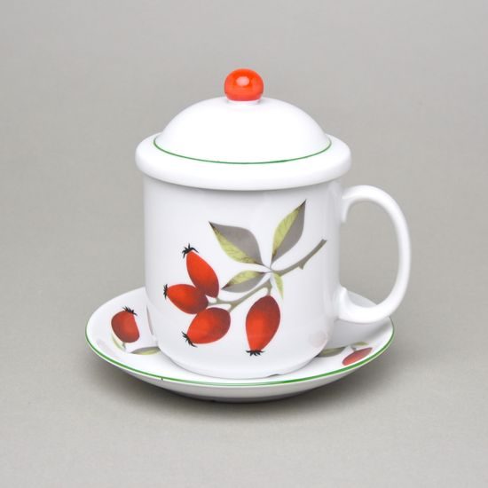 Souprava Adam, hrnek 400 ml s víčkem, sítkem, podšálkem a mističkou, šípek, Atelier Lesov