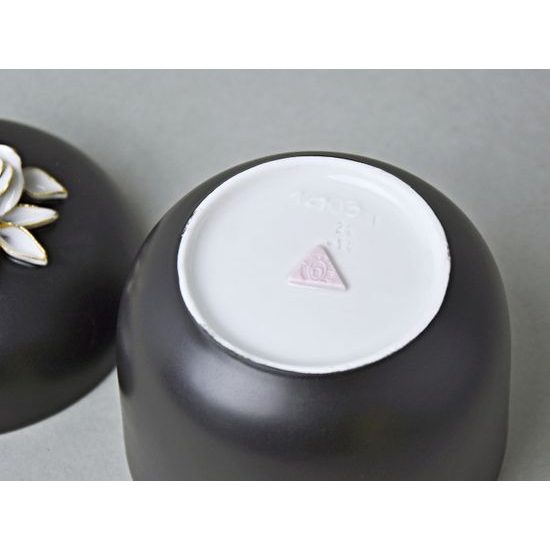 Dóza s růžemi 11 x 9 cm, Černý fond + zlato, Porcelán Duchcov