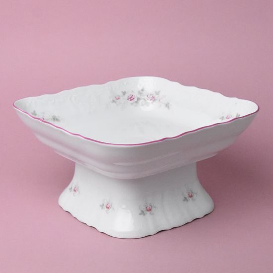 Růžová linka: Mísa čtyřhranná 25 cm na noze (v. 13 cm), Thun 1794, karlovarský porcelán