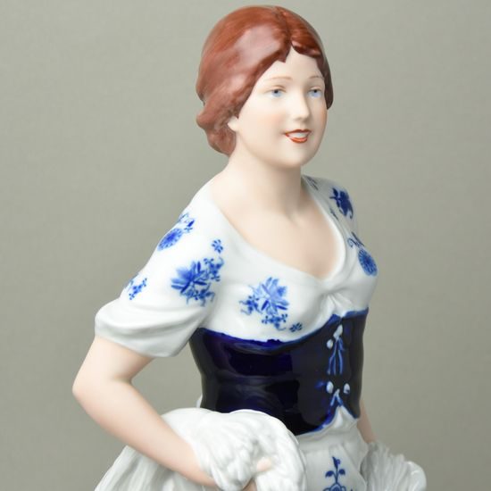 Dívka se snopem 53 cm, cibulák + kobalt, Porcelánové figurky Duchcov