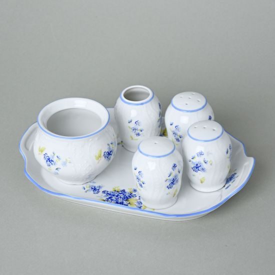 Cruet set 6 pcs., Thun 1794 Carlsbad porcelain, BERNADOTTE Forget-me-not-flower
