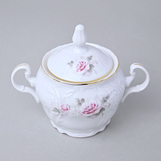 Gold line: Sugar bowl 0,3 l, Thun 1794 Carlsbad porcelain, BERNADOTTE roses