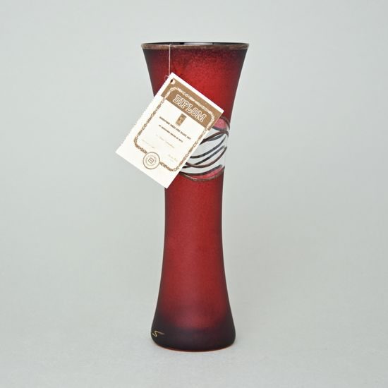 Studio Miracle: Vase Dark Red, 19,5 cm, Hand-decorated by Vlasta Voborníková