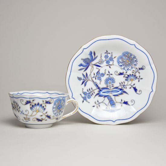 Tea cup and saucer mirror C/1 plus ZC1 0,20 l / 15,5 cm, Original Blue Onion Pattern + Gold