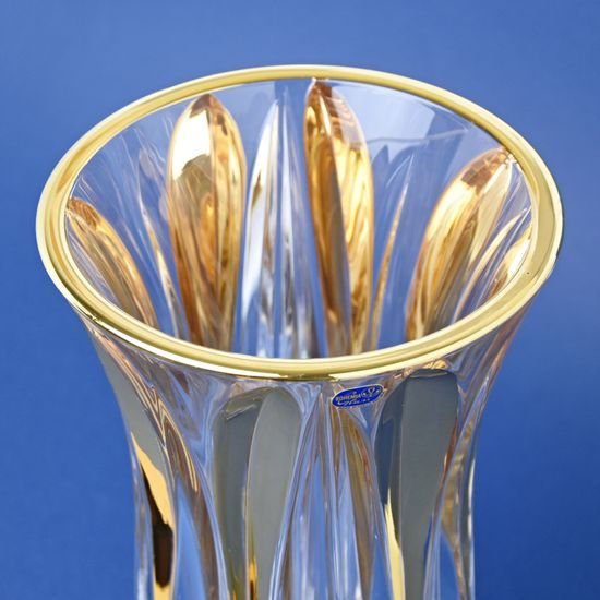 Vase FLAME 35 cm on stand (footed), gold, Crystal BOHEMIA