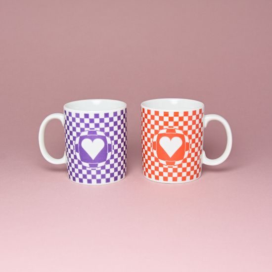 Checkered Mug "Love" with a Purple Heart, 0,23 l, Cesky porcelan a.s.