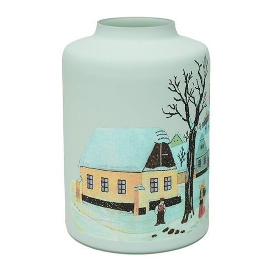 Skleněná váza 18 cm s ilustrací Josefa Lady "Stavíme sněhuláka", Glassor