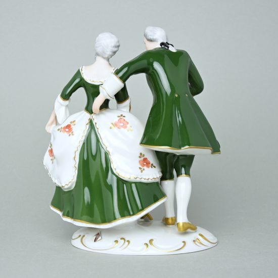 Pár rokoko 16,5 x 12 x 21 cm, Color zelená, Porcelánové figurky Duchcov