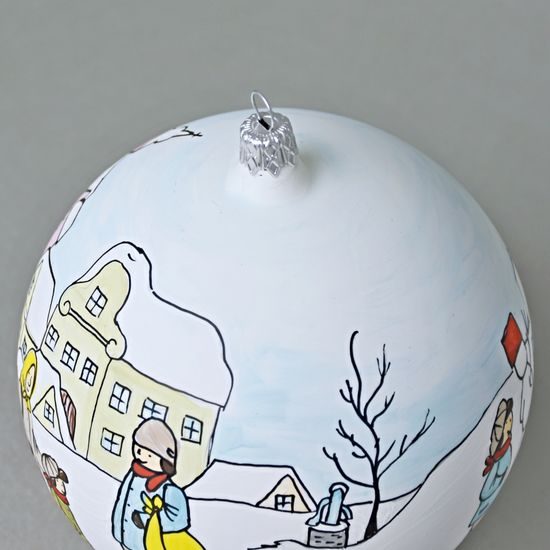 Vánoční skleněná koule 12 cm na stromeček "Česká zima 1918", dekor č. 1, ručně malováno
