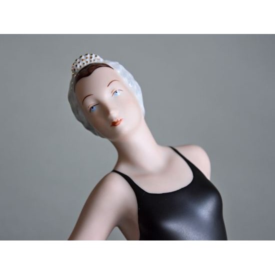 Ballet Dancer II. - Black Dress, 22,5 x 15,5 x 19 cm, Natur + Black + Gold, Porcelain Figures Duchcov