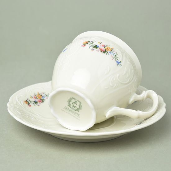Coffee cup and saucer 220 ml / 16 cm, Thun 1794 Carlsbad porcelain, BERNADOTTE ivory + flowers