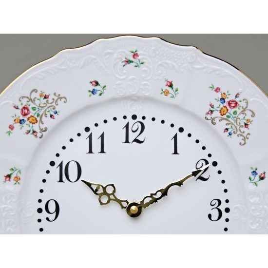 Clock wall 27 cm, Thun 1794 Carlsbad porcelain, BERNADOTTE flowers with gold