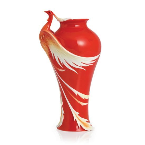 Phoenix in Flight bird design sculptured porcelain large vase 33,5 cm, FRANZ Porcelain