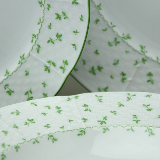 Plate set 12 pcs. for 4 pers. Thun 1794, karlovarský porcelán, Natálie green flowers