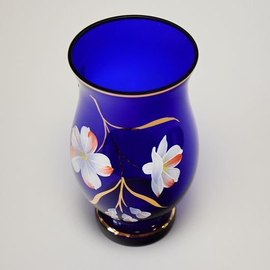 Egermann: Blue Vase, hand-decorated, 21 cm, Egermann Glass