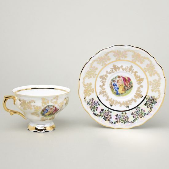 Šálek 230 ml a podšálek 16 cm čajový na nožce, Tři Grácie, Queens Crown porcelán