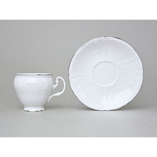 Coffe cup and saucer 150 ml / 14 cm, Thun 1794 Carlsbad porcelain, BERNADOTTE frost, Platinum line