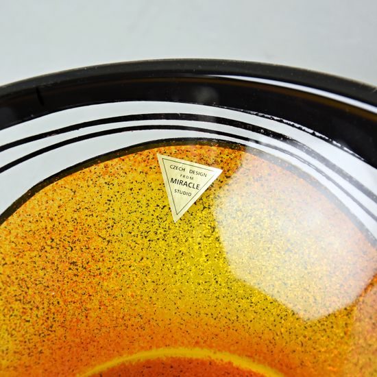 Studio Miracle: Mísa Slza oranžovo-žlutá, 25,5 x 21,5 cm, ruční dekorace Vlasta Voborníková