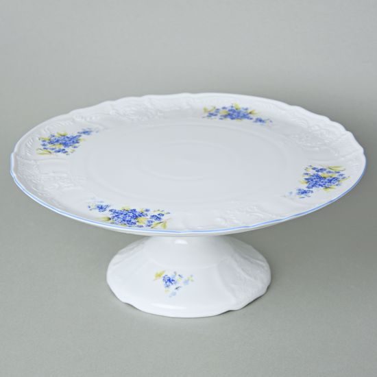 Cake plate 32 cm on stand, Thun 1794 Carlsbad porcelain, BERNADOTTE Forget-me-not-flower