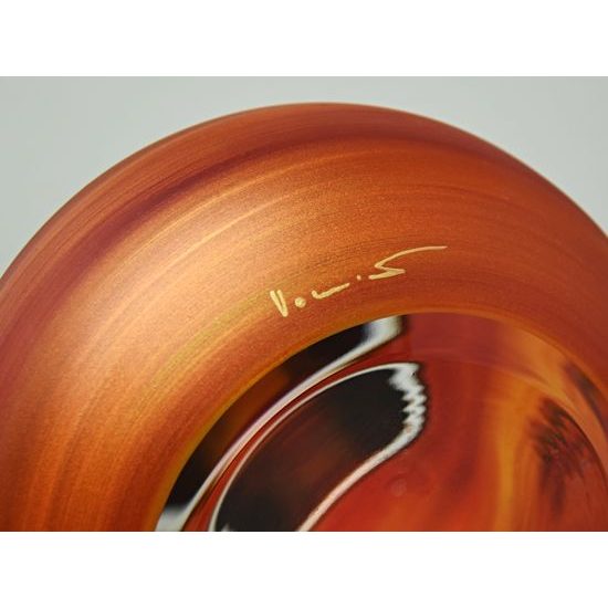 Studio Miracle: Vase Bulb Red-Orange, Glitter, 16,5 cm, Hand-decorated by Vlasta Voborníková